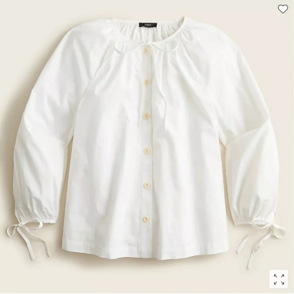 J. Crew Tie Sleeve Button Front Cotton Poplin Top in White Size Large - Picture 2 of 11